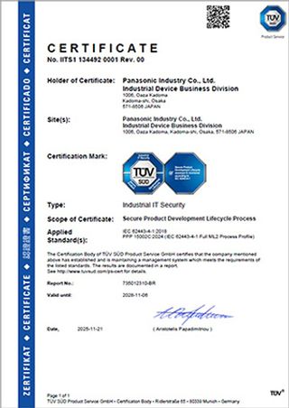 Panasonic Industry obtains IEC 62443-4-1 certification for industrial automation and control systems
